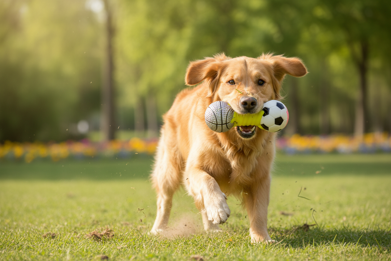 Cão a brincar com brinquedo squeaker