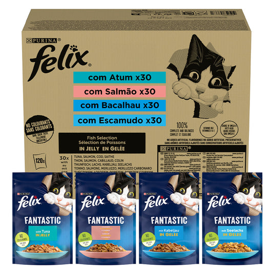 Felix Fantastic Seleção Peixes - Gato Adulto (Pack 120 em Gelatina)
