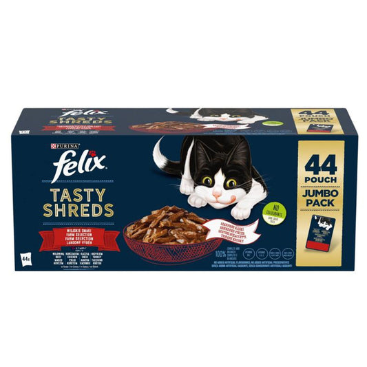 Felix Tasty Shreds Jumbo Pack - Gato Adulto (Pack 44 em Molho)
