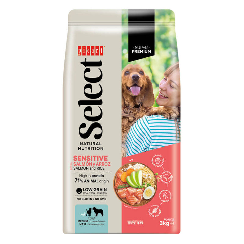 Picart Select Super Premium Sensitive - Cão Adulto Médio/Grande - Salmão e Arroz