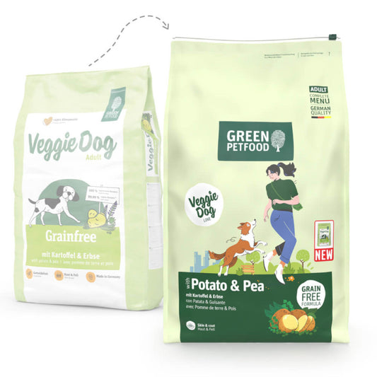 Green Petfood VeggieDog GrainFree - Ração seca vegetariana para cão adulto - Batata e Ervilha