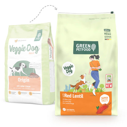 Green Petfood VeggieDog Origin - Ração seca vegetariana para cão adulto - Lentilha vermelha