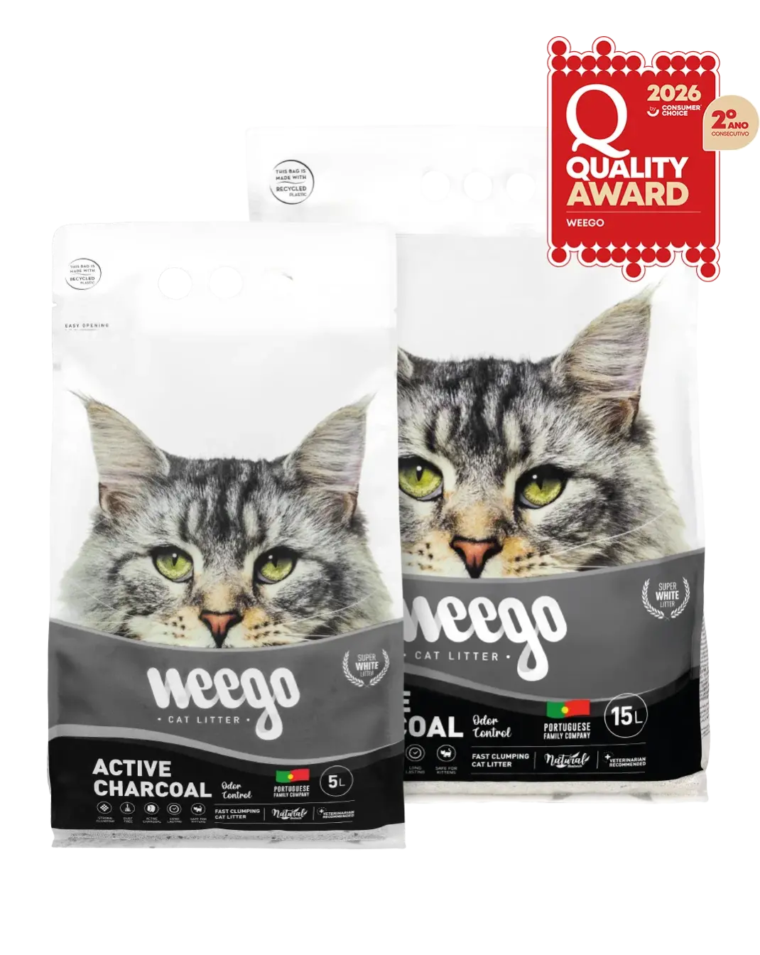 Weego Active Charcoal - Areia Aglomerante de Bentonita com Carvão Ativado para Gatos