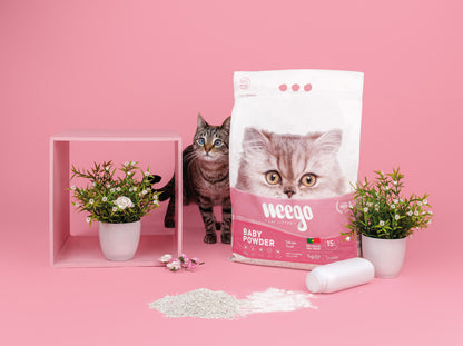 Weego Baby Powder - Areia Aglomerante de Bentonita com Aroma a Talco para Gatos