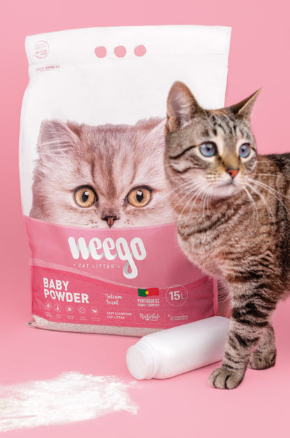 Weego Baby Powder - Areia Aglomerante de Bentonita com Aroma a Talco para Gatos