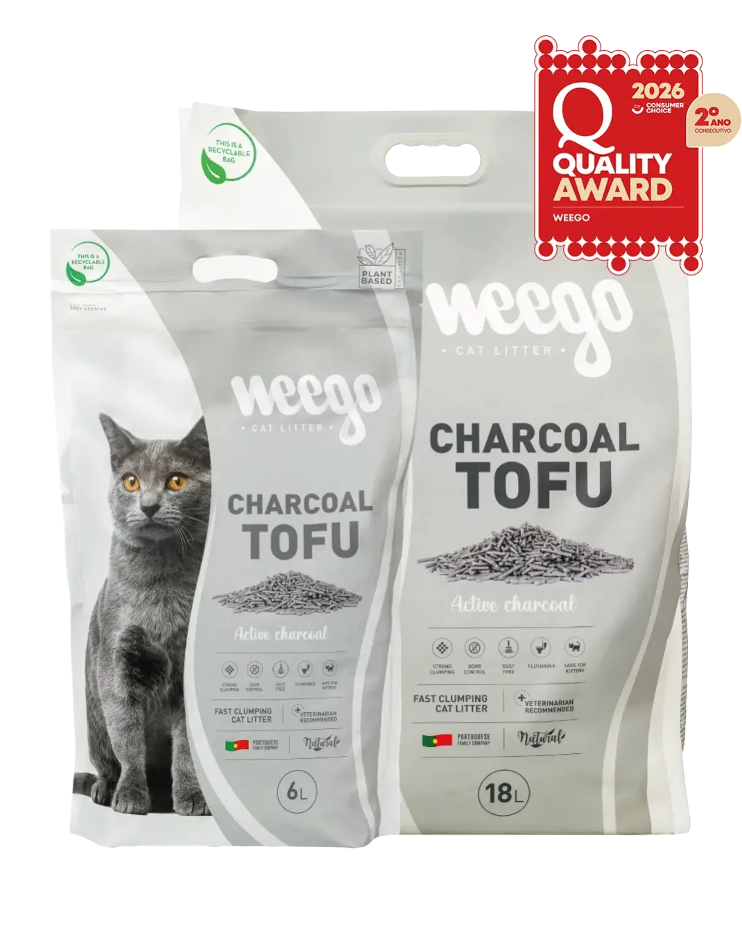Weego Charcoal Tofu - Areia Aglomerante Natural com Carvão Ativado para Gatos