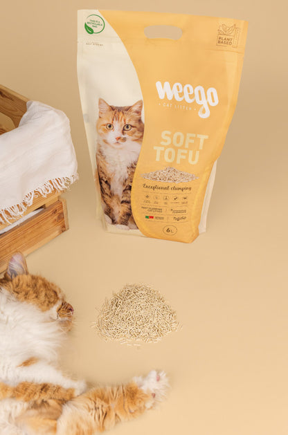 Weego Soft Tofu - Areia Aglomerante Natural para Gatos com Aroma a Leite