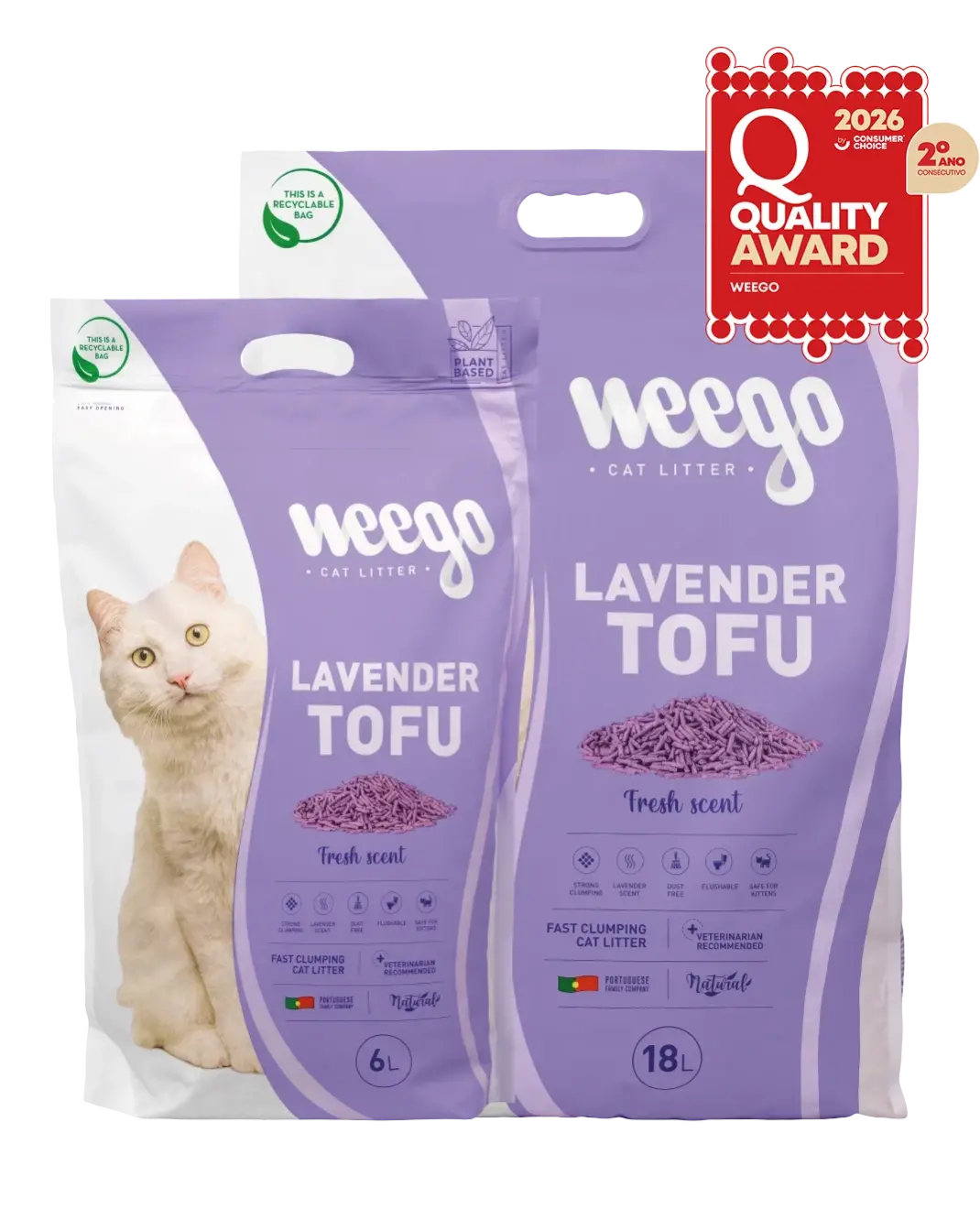 Weego Lavender Tofu - Areia Aglomerante Natural com Aroma a Lavanda para Gatos