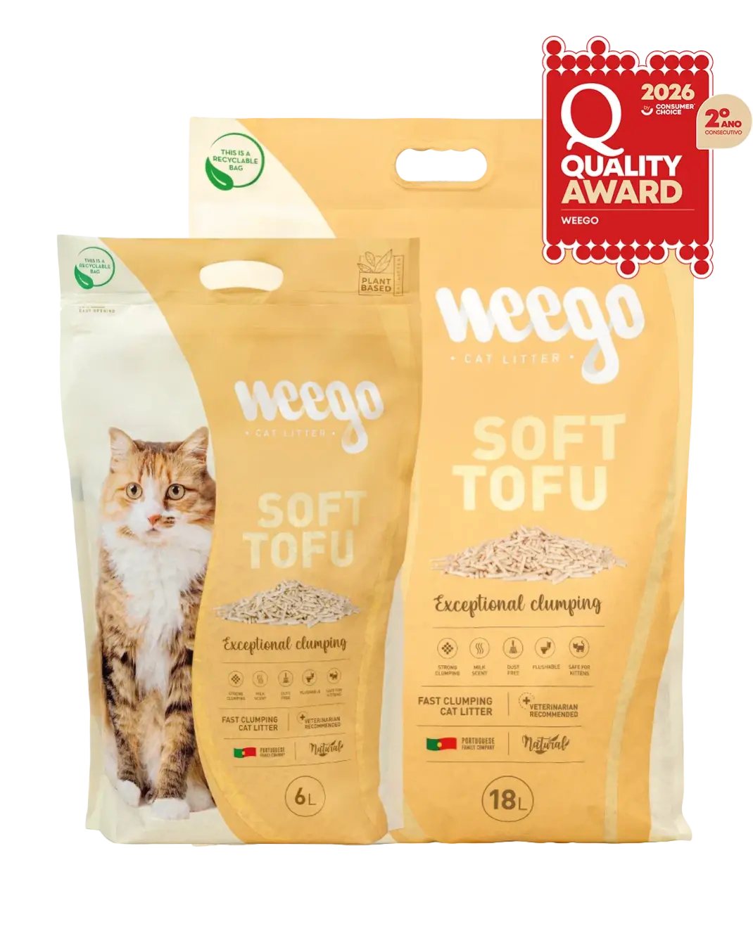 Weego Soft Tofu - Areia Aglomerante Natural para Gatos com Aroma a Leite