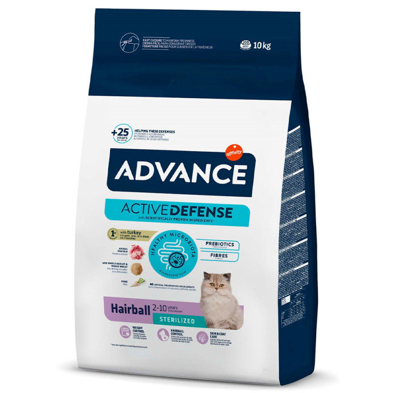 Advance Hairball Sterilized - Ração seca para gato esterilizado para redução das bolas de pelo - Peru e arroz