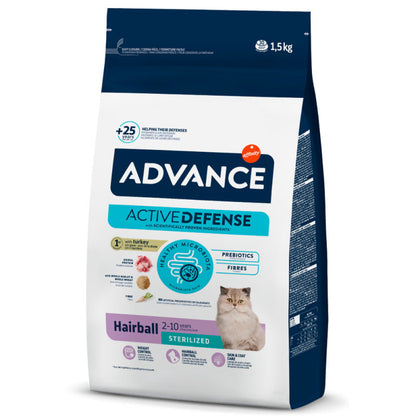 Advance Hairball Sterilized - Ração seca para gato esterilizado para redução das bolas de pelo - Peru e arroz