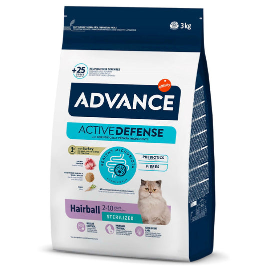 Advance Hairball Sterilized - Ração seca para gato esterilizado para redução das bolas de pelo - Peru e arroz