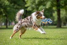 Australian Shepherd a apanhar frisbee multicolor