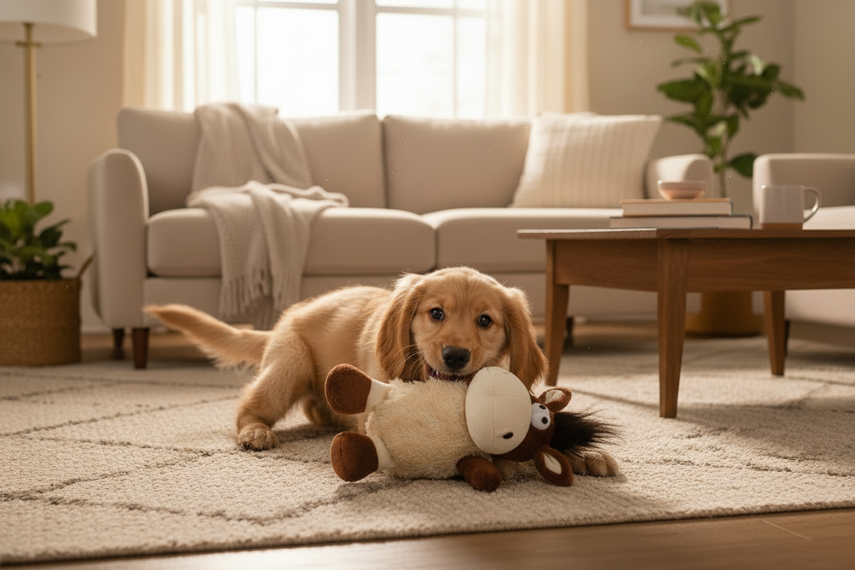 Cão a brincar com peluche burro 29cm