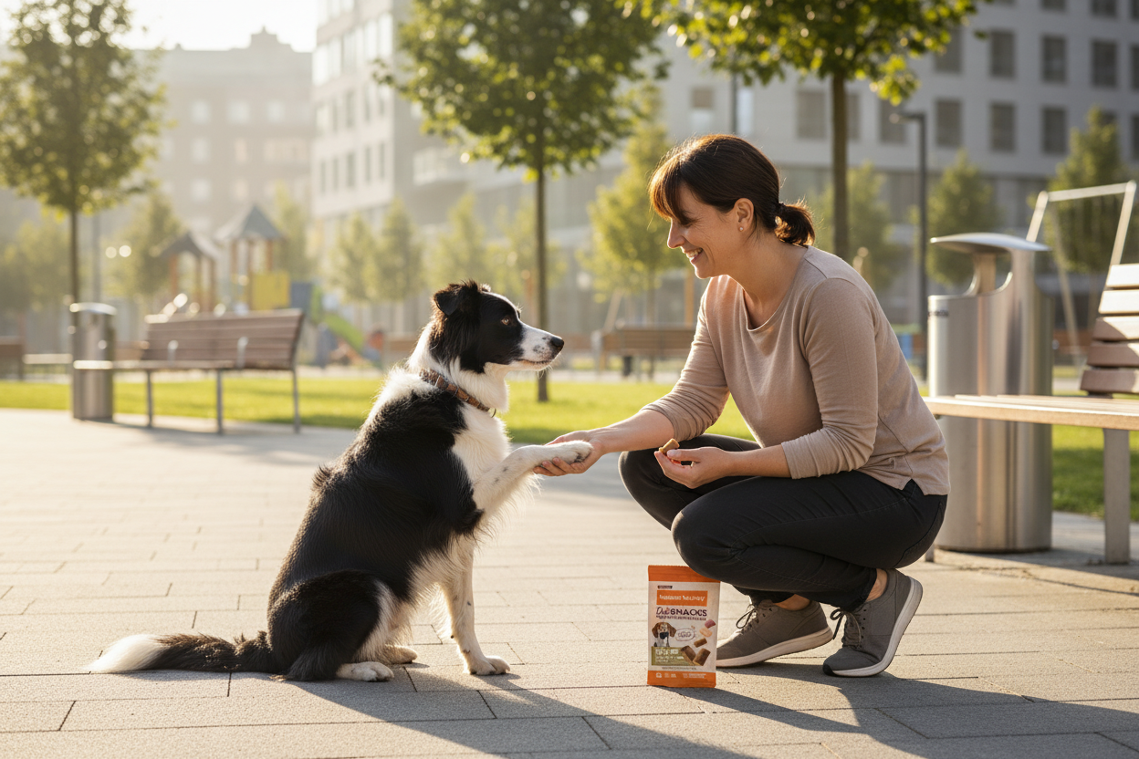 Cão adulto border collie a ser treinado a dar a pata