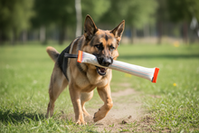 Cão de porte grande com churro de treino