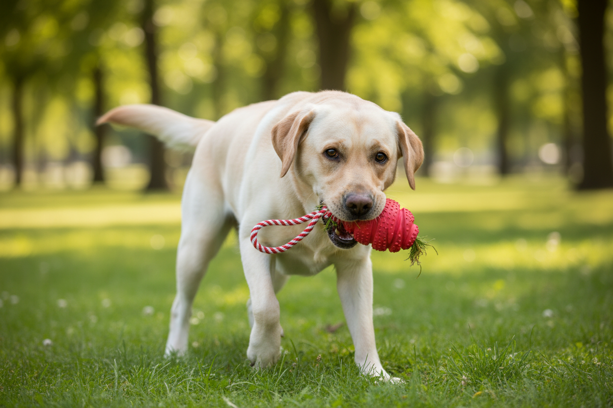 Cão médio com brinquedo Fuxtreme vermelho
