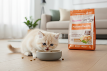 Gatinho bebé a comer ração Nature's Variety No Grain