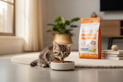 Gatinho bebé a comer ração Nature's Variety