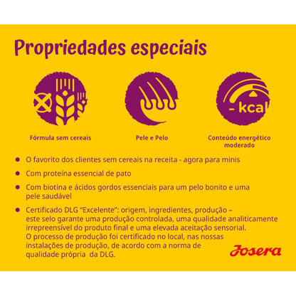 Josera Mini Pato & Batata - Ração seca para cão adulto pequeno - Pato e batata