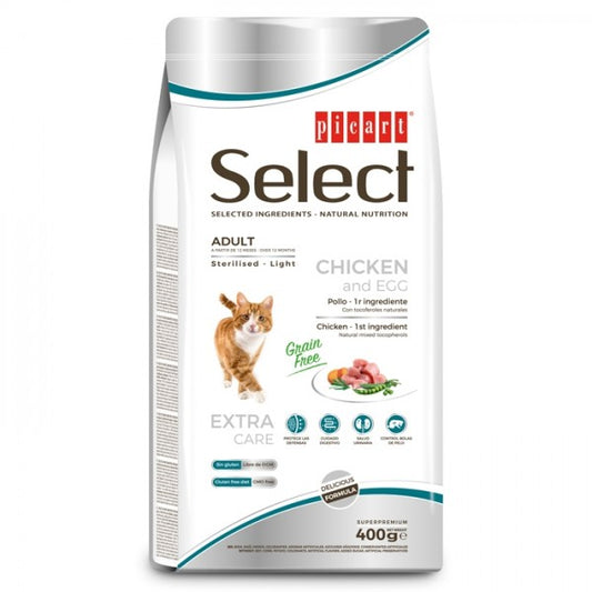 Picart Select Sterilised/Light Grain free - Ração seca sem cereais para gato adulto - Frango e ovo