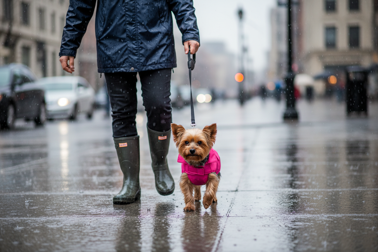 Yorkshire com capa impermeável fúcsia Ferribiella